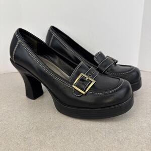 Vintage Y2K 90's Women’s Ellemennon Black Platform Loafer Heel Shoes Size 8M